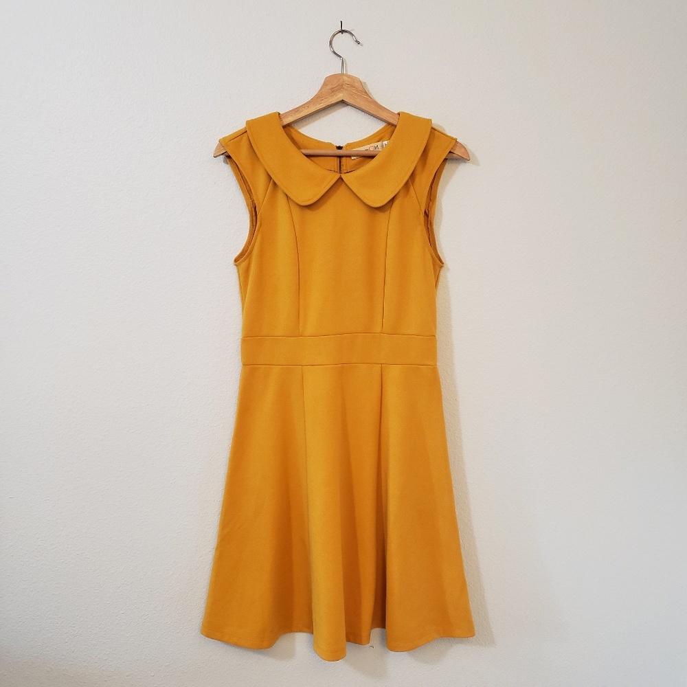 Retro Mustard Yellow Sleeveless A-Line Dress